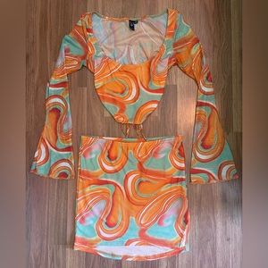 Mesh two piece skirt set